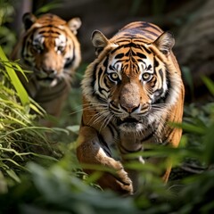 Fototapeta premium Tigers on the hunt. Tigers in the wild