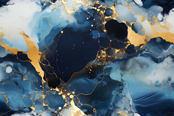 Abstract blue marble texture with gold splashes | blue luxury background | Seamless Pattern