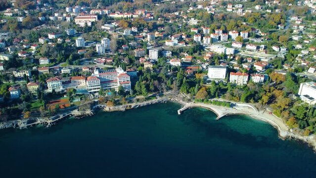 Lovran, aerial view, seaside, bay, hotels, Croatia
