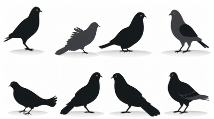  A set of silhouettes of pigeons Vector illustration