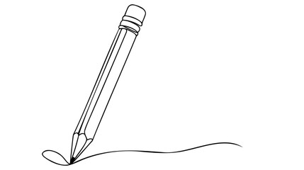 Continuous one line drawing wooden pencil for writing on paper. Back to school hand drawn minimalism concept.