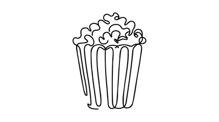 Continuous one line drawing of Popcorn. Popcorn Box line art drawing vector illustration