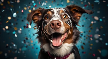 a dog is playing with confetti