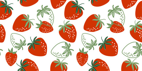 Seamless pattern with red strawberries. Abstract summer berry print. Vector graphics.