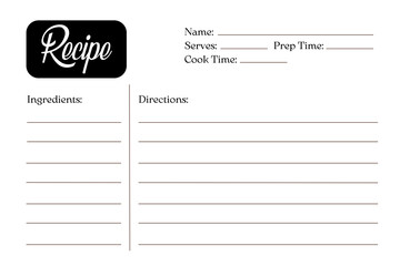 Blank Recipe Cards for Bridal Shower and Wedding, White blank paper greeting card, black and white