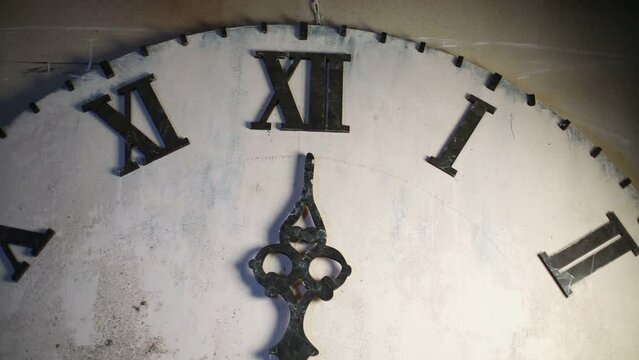 Half view white Roman dial clock with black movement arrow