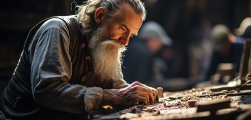 a man is down wood in his workshop