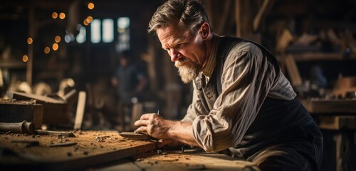a man is down wood in his workshop