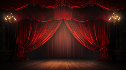 A stage with a red curtain and a stage light on its