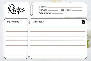 Blank Recipe Cards for Bridal Shower and Wedding, recipe card template v2