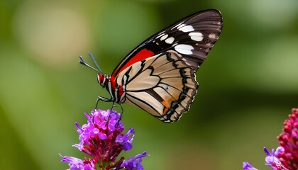Obraz premium Brown and red butterfly perched on purple flower