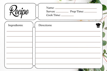 Blank Recipe Cards for Bridal Shower and Wedding, recipe card template