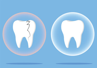 tooth icon on blue. Dentistry vector illustration. Book an appointment with a dentist. Illustration of a tooth