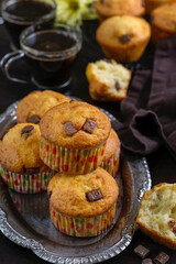 Sweet fluffy chocolate chip muffins for dessert - 695089715