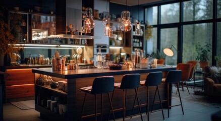 Fototapeta na wymiar a kitchen with lots of lights