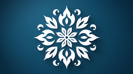 Flat design symmetrical pattern around the circle Floral motif on blue background