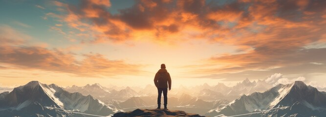 a man on the edge of a mountain in a painting