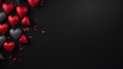 valentine's day theme bunch of 3d red and black hearts on the top left of empty black background wallpaper