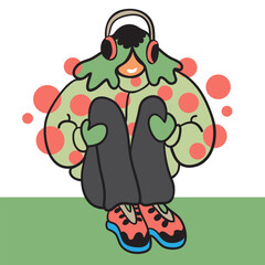 character in winter clothes in doodle style in vector. Template for postcard illustration poster sticker