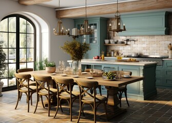 Fototapeta premium a rendering of a kitchen and dining room area