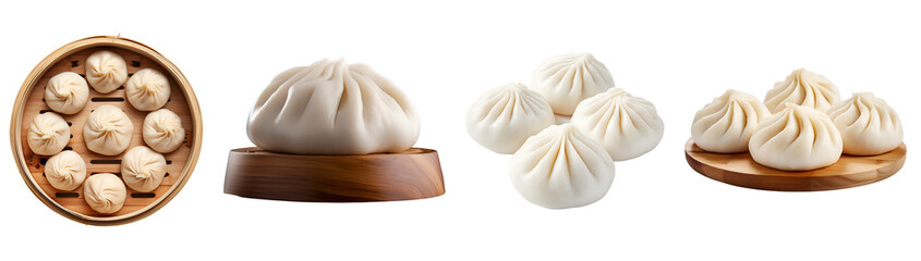 Set of Baozi Dumpling, Xiao long bao Chinese dumpling in Top and Side Perspective, Isolated on Transparent Background, PNG - obrazy, fototapety, plakaty