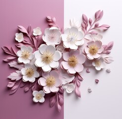a pink and white background with pink and white flowers