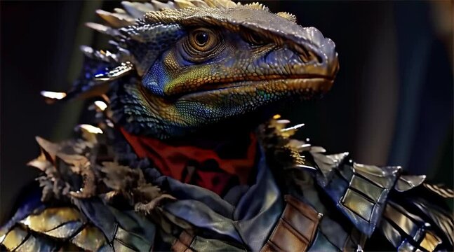 Anthropomorphic lizardman fantasy creature portrait look animation