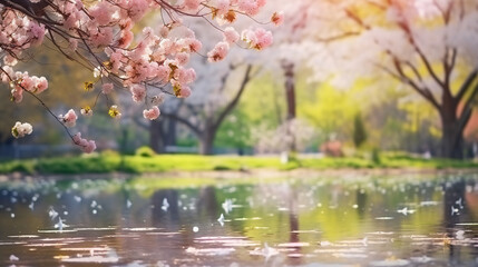 Blurred Background with Spring Park and Flowers