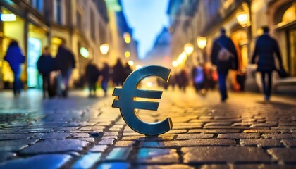 euro sign on sidewalk - obrazy, fototapety, plakaty
