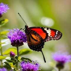 Obraz premium Brown and red butterfly perched on purple flower