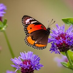 Obraz premium Brown and red butterfly perched on purple flower