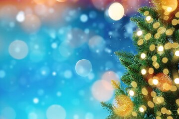 Fototapeta na wymiar Christmas background with green tree in snow