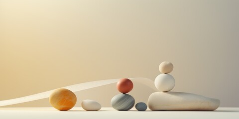 Round natural stones on a pastel background. Space for your advertisement or text. Generative AI