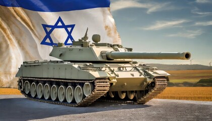  tank on israel flag  - obrazy, fototapety, plakaty