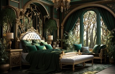 green and gold themed room design