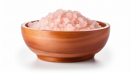 Fototapeta na wymiar A Wooden Bowl of Pink Himalayan Salt Isolated on a white