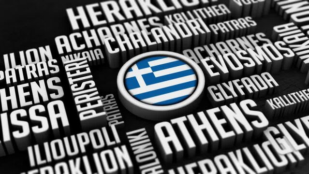 Greece Cities Word Cloud Collage in 3D