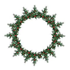 Christmas wreaths, fir, holly on white winter decor stock vector illustration for web, for print