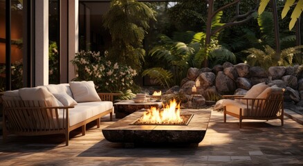 outdoor fireplace at the luxury suites julia swaim - obrazy, fototapety, plakaty