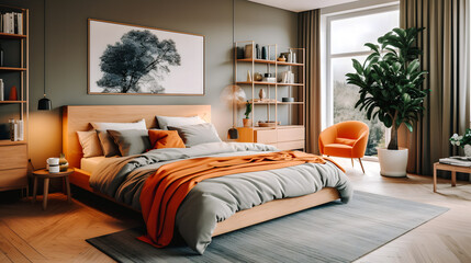 Chambre  au décor contemporain avec une touche de orange