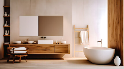 Salle de bain au décor contemporain dans les tons naturel