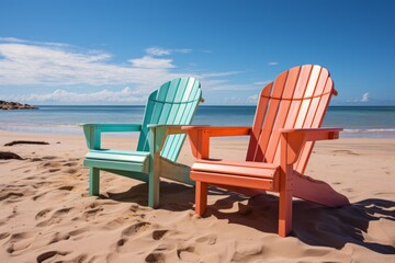 Fototapeta na wymiar Beachside Adirondack chairs.