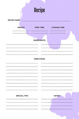 Blank Recipe Book Printable Template, purple background