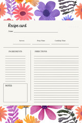 Blank Recipe Book Printable Template, backgrounds flowers v2