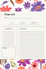 Blank Recipe Book Printable Template, backgrounds flowers v2
