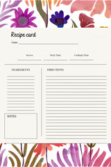 Blank Recipe Book Printable Template, Blank Pages Sheet Organizer Binder, recipe paper flowers backgrounds