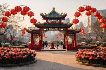 Park decorated for Chinese new year celebration