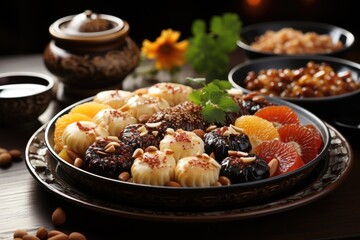 Desserts and sweets for lunar new year celebration - obrazy, fototapety, plakaty