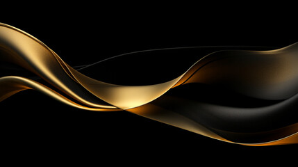 Ruban effet flou et texturé, vague en mouvement, doré et noir sur fond noir. Pour conception graphique, bannière.