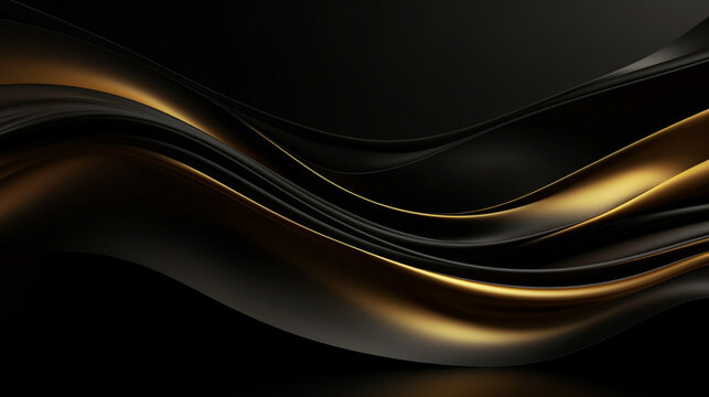 Ruban effet flou et texturé, vague en mouvement, doré et noir sur fond noir. Pour conception graphique, bannière.